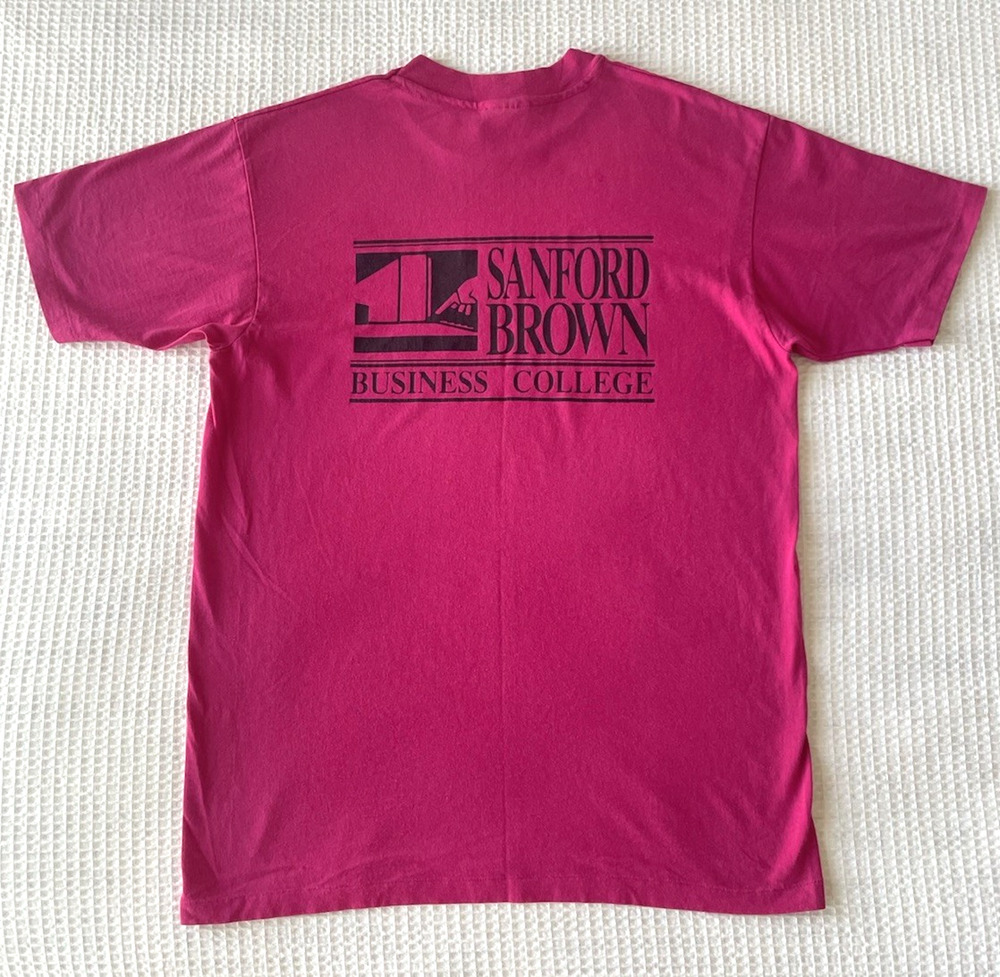 Vintage 80s Hanes 50/50 Size Large Single Stitch T Shirt Sanford Brown College